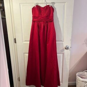 David's Bridal Strapless Red Gown